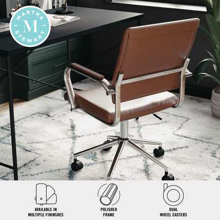 Martha Stewart Piper Upholstered Office Chair in Saddle Brown/Polished Nickel CH-220921-2-BR-MS